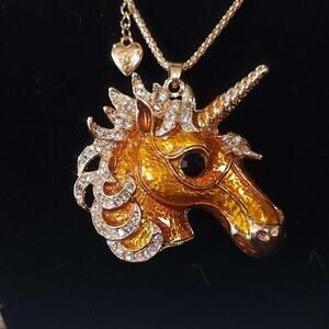 Orange Horse  Enamel and Rhinestone Necklace